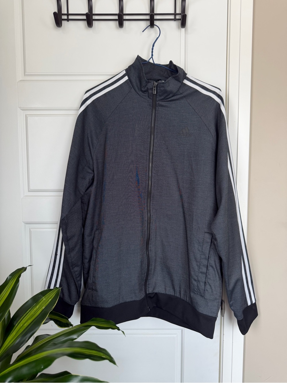 Adidas Men’s Gray Track Jacket with White Stripes